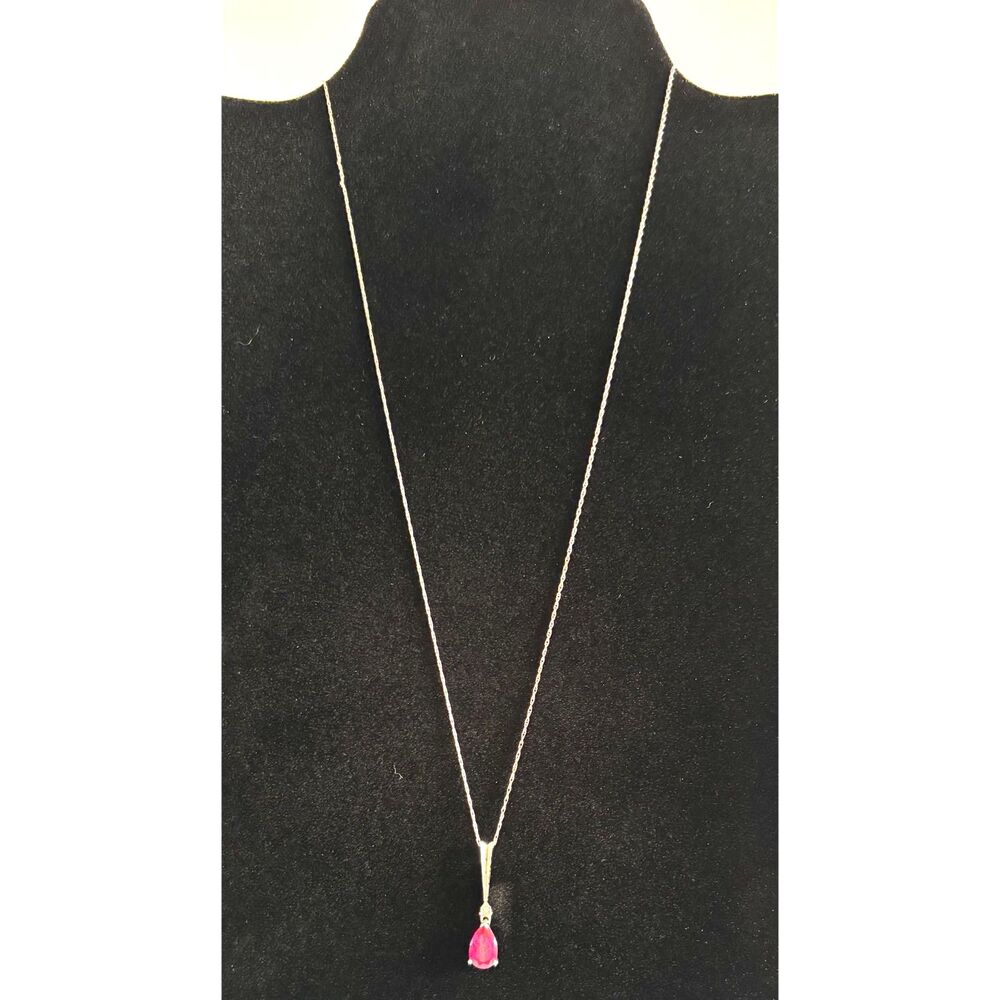 Italy 925 Sterling Silver Red Glass Ruby Drop Pendant Necklace Teardrop Dangle - Picture 2 of 7